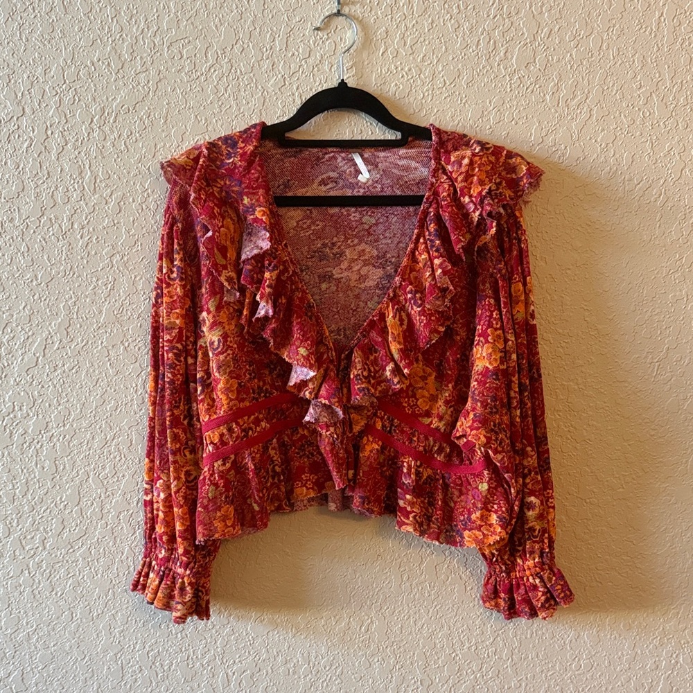 Free People - Rudi Printed Ruffle Crop Blouse (Red & Orange)